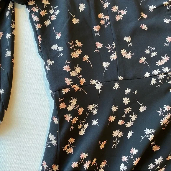 NWT Ann Taylor Black Floral Long Sleeve Boho Dress, Size 14T - Picture 7 of 9